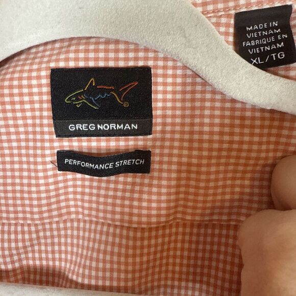 Men’s Greg Norman Orange Checked Performance Stretch Shirt Size XL Preowned - Picture 11 of 16